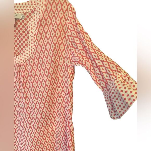 Gretchen Scott Sz L Pink Diamond Polka Dot Print Scoop Neck Pocket Cotton Dress - Picture 3 of 8